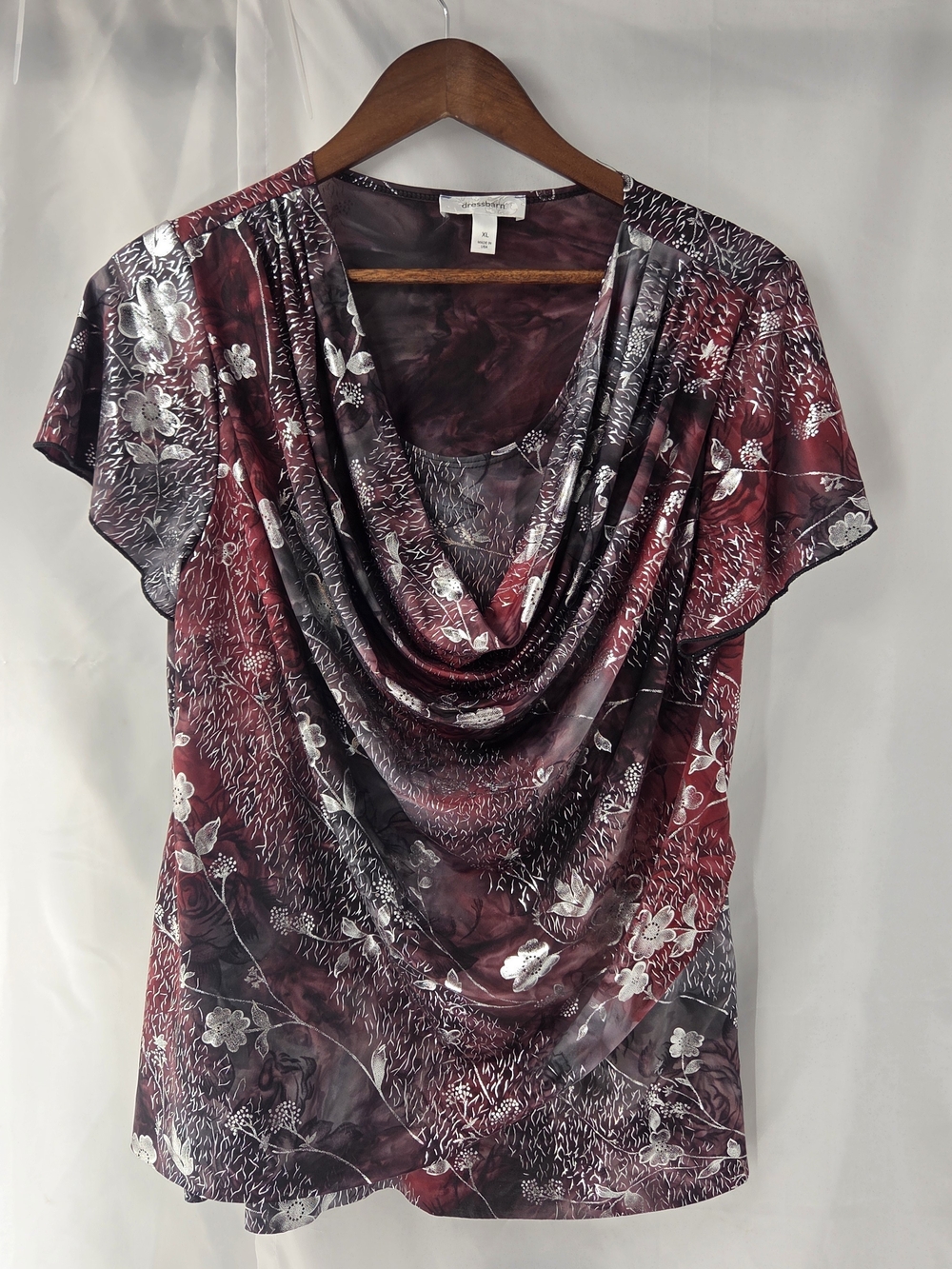Whimsigoth Y2K Vintage Cowl Neck Blouse XL Glitter Shimmer Dark Fairycore Bella